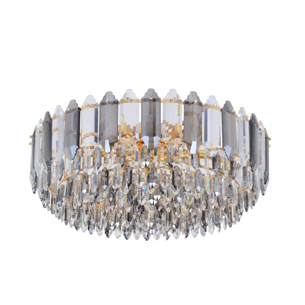Main image of Golden Tiered Radiance Chandelier Ceiling Light with Alternating Crystal Hues | TEKLED 159-17924