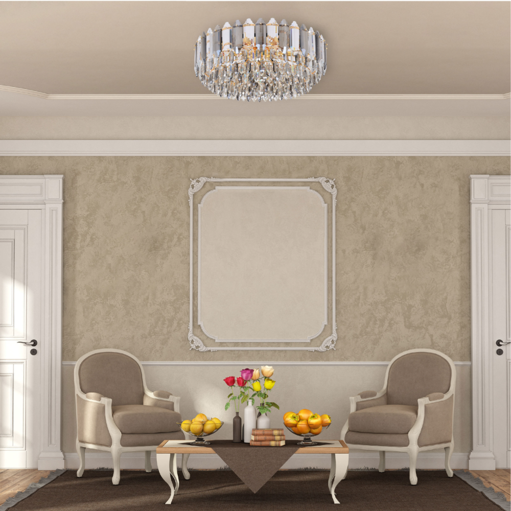 Interior application of Golden Tiered Radiance Chandelier Ceiling Light with Alternating Crystal Hues | TEKLED 159-17924