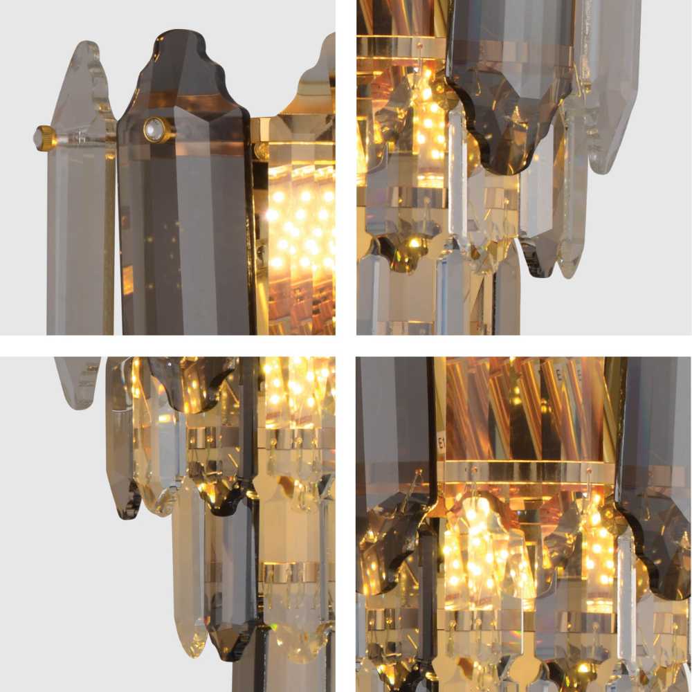 Details of Golden Tiered Radiance with Alternating Crystal Hues Modern Wall Sconce Light | TEKLED 151-19920