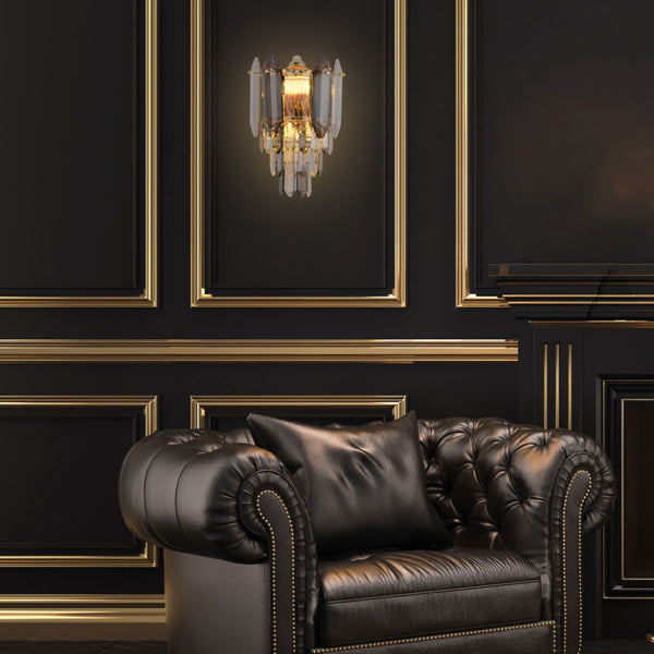 Living room kitchen bedroom use of Golden Tiered Radiance with Alternating Crystal Hues Modern Wall Sconce Light | TEKLED 151-19920