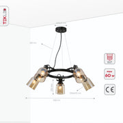 Product dimensions of amber cone glass black suspended ceiling light 5xe27