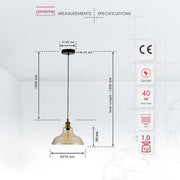 Size and specs of Amber Glass Cone Pendant Ceiling Light with E27 | TEKLED 150-17802