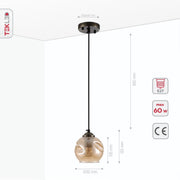 Product dimensions of amber glass dome antique brass metal pendant light e27