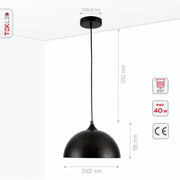 Product dimensions of black golden metal starlight dome pendant light small e27