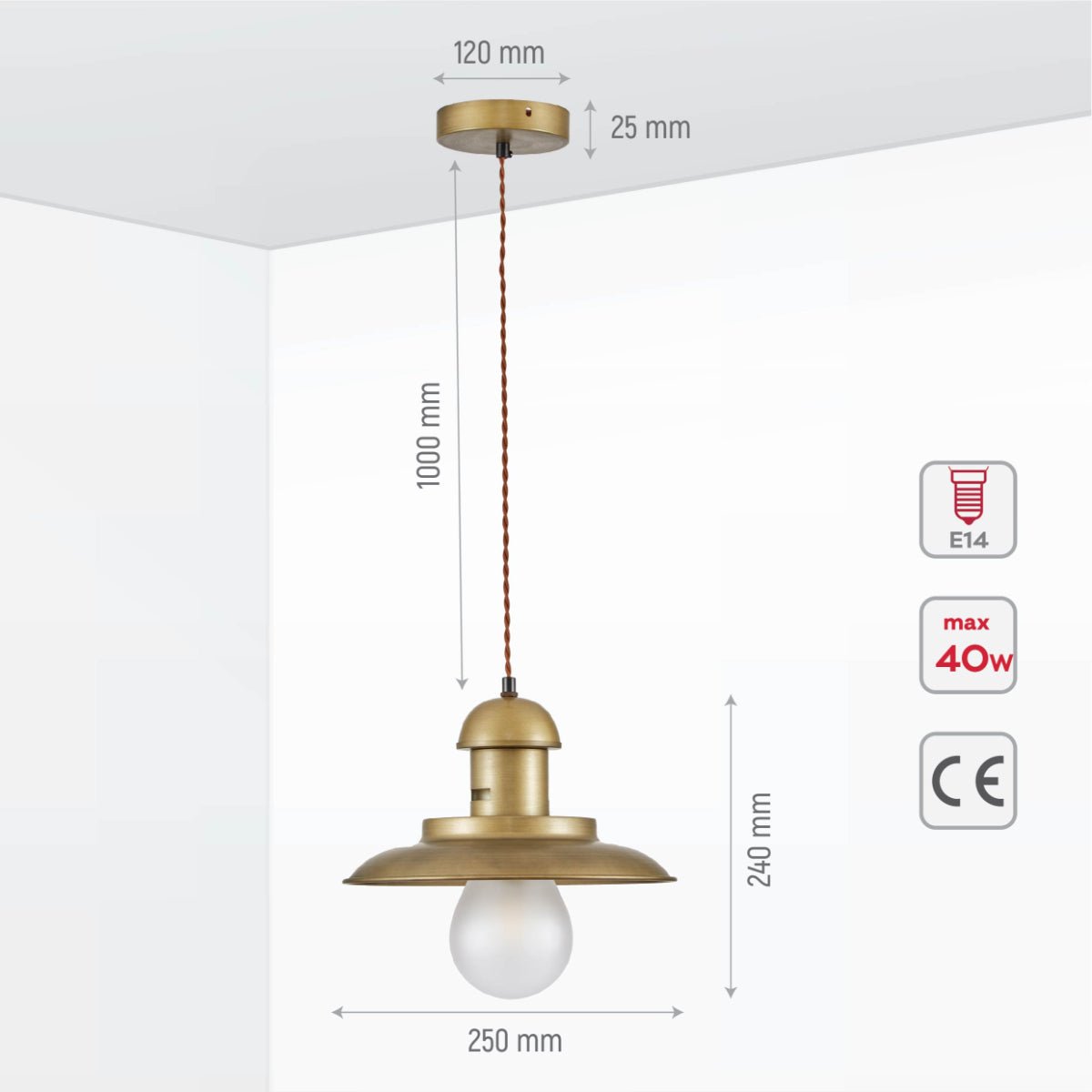 Size and specs of Bronze Metal Opal Glass Step Pendant Ceiling Light with E14 | TEKLED 150-17105
