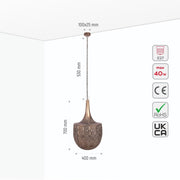 Size and specs of Brown Gold Metal Bowl Pendant Ceiling Light with E27 | TEKLED 150-18050