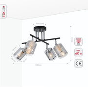 Product dimensions of chrome honeycomb black chrome body semi flush ceiling light 4xe14