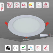 Product dimensions of downlight led round slim panel light 18w 3000k warm white d220mm
