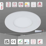 Product dimensions of downlight led round slim panel light 3w 3000k warm white d85mm