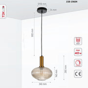 Product dimensions of golden bronze metal amber glass globe pendant light s with e27 fitting