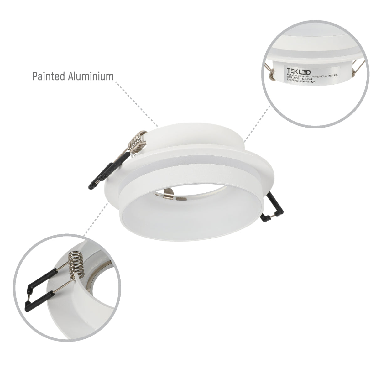 Lighting properties of GU10 Recessed Aluminium Downlight - Dual-Tone Acrylic with Color Matched Trim 143-04043