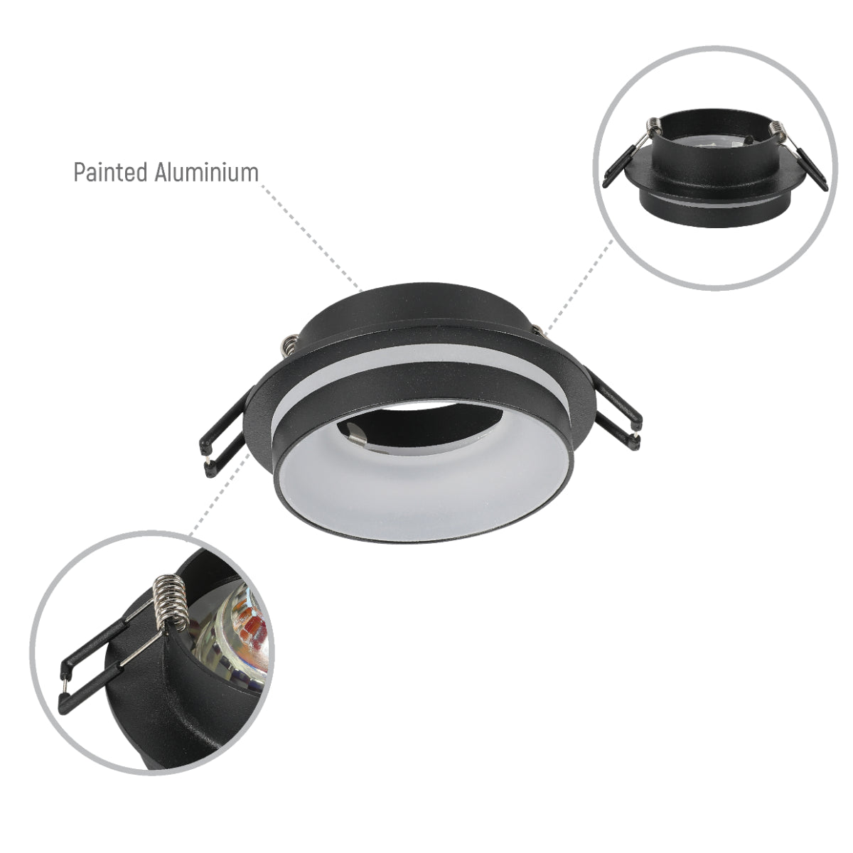 Lighting properties of GU10 Recessed Aluminium Downlight - Dual-Tone Acrylic with Color Matched Trim 143-04044