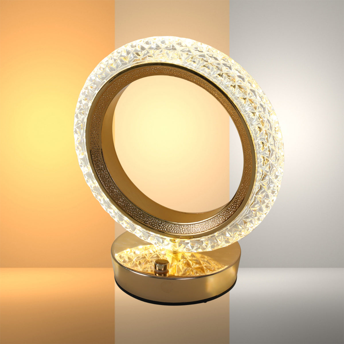 HaloGlow LED Lamp | Futuristic Ring Design with Touch Control in Gold ...