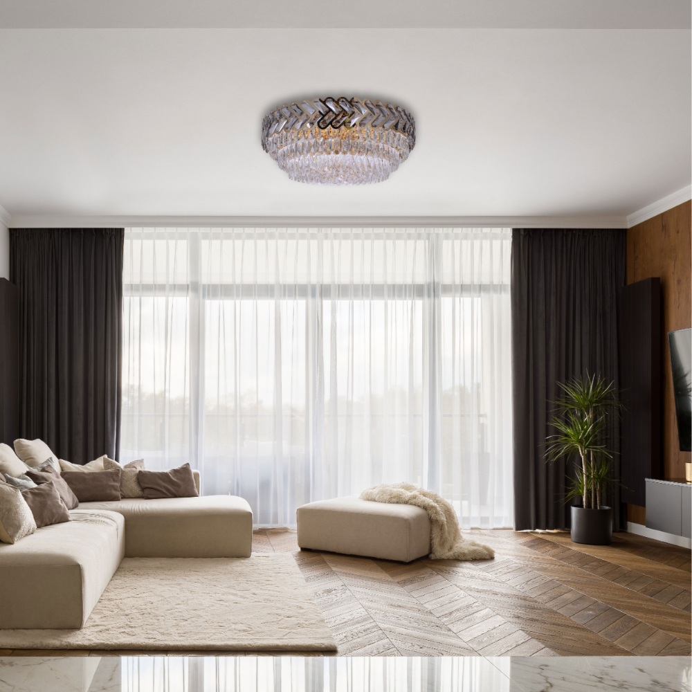 Living room kitchen bedroom use of Herringbone Crystal Chandelier Ceiling Light Gold | TEKLED 159-17930