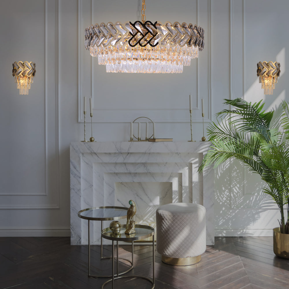 Interior use of Herringbone Crystal Chandelier Wall Sconce Light Gold | TEKLED 151-19922