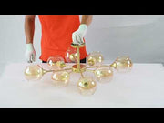 Amber Sides Open Globe Glass Gold Semi Flush Ceiling Light E27