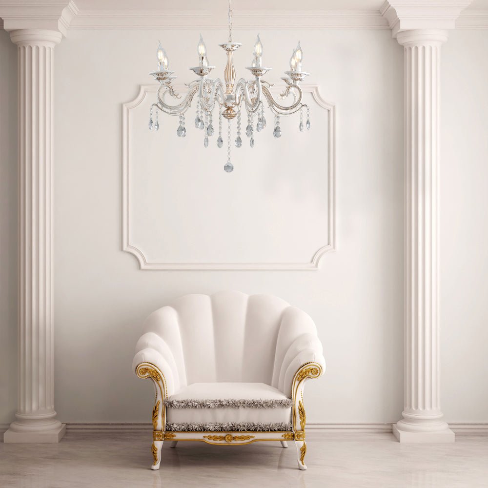 More interior usage of 8 Arm Chandelier Light Ceiling Light Traditional French Vintage Retro Candle Metal and Crystal Gold Aged Cream 8xE14 | TEKLED 159-17832