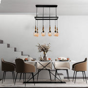 More interior usage of Amber Cone Glass Black Metal Island Chandelier with 8xE27 Fitting | TEKLED 158-19582