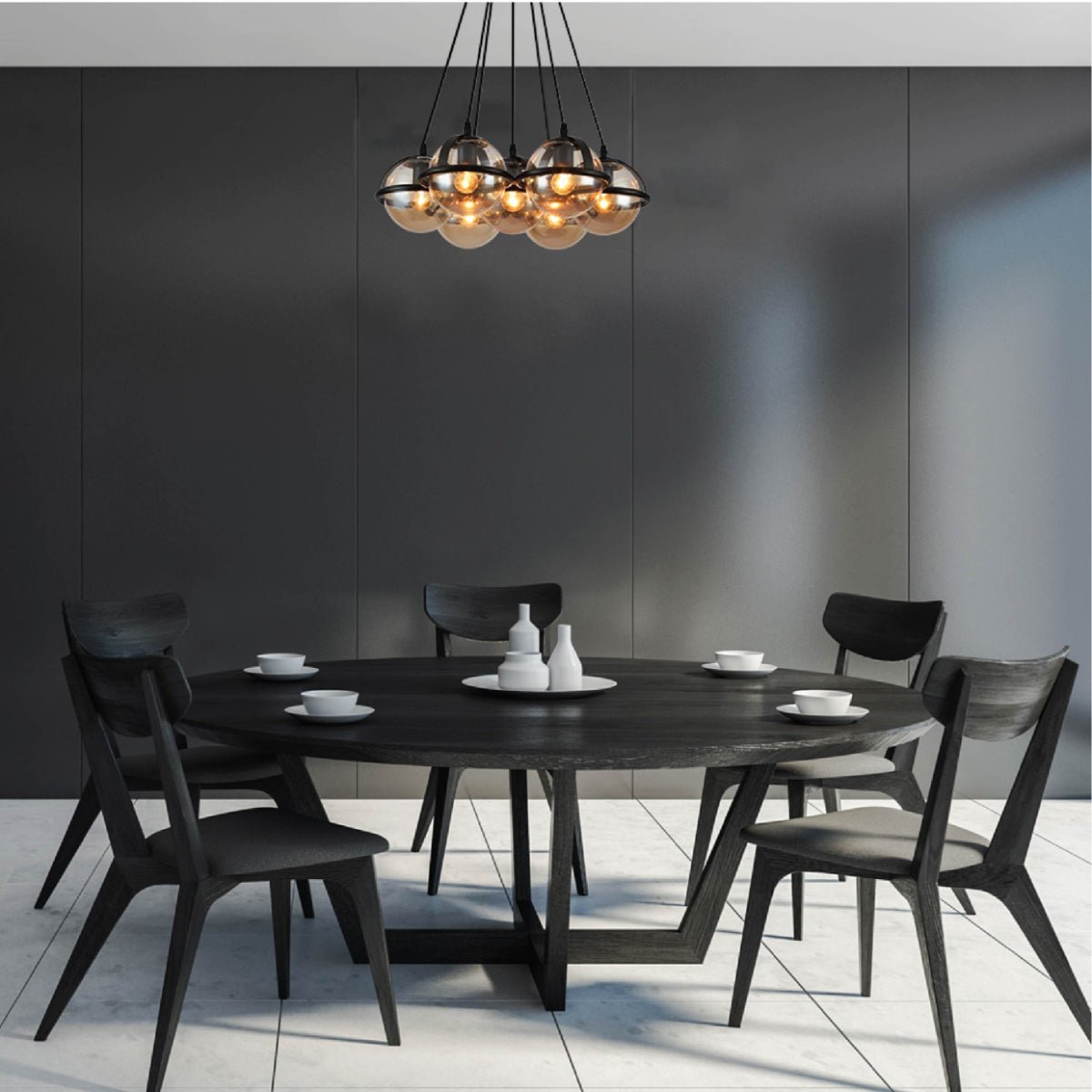 More interior usage of Amber Globe Glasses Daisy Modern Ceiling Light with 7xE27 Fittings | TEKLED 150-18105