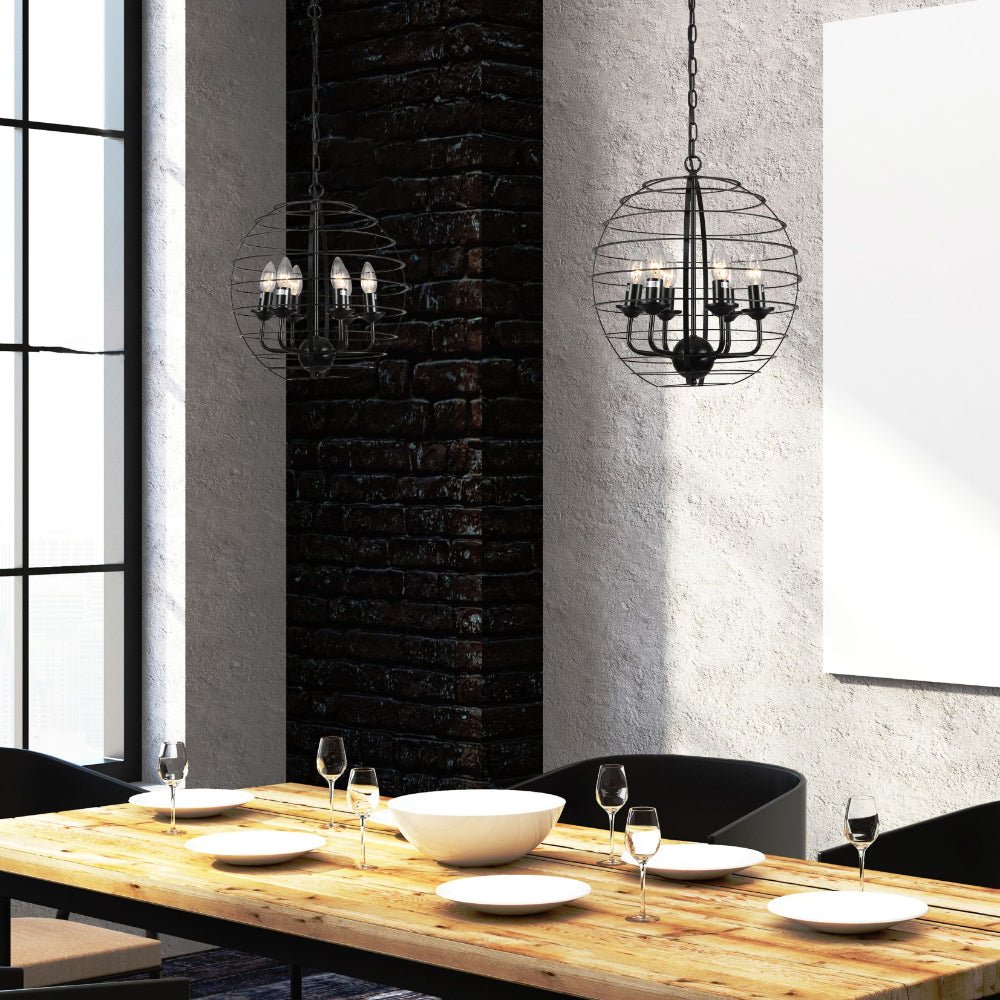 More interior usage of Black Metal Cage Candle Lantern Pendant Ceiling Light with 6xE14 Fittings | TEKLED 158-17564