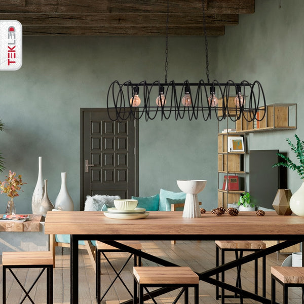 More interior usage of Black Metal Spiral Helix Island Chandelier with 5xE27 Fitting | TEKLED 150-18350