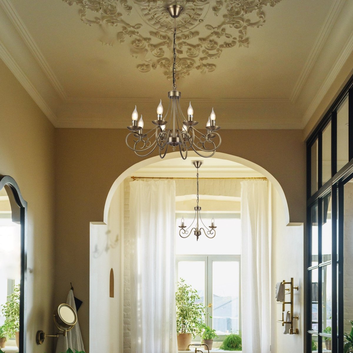 Hall lobby entrance lounge Interior application of Candle Vintage Antique Brass French Chandelier Ceiling Light