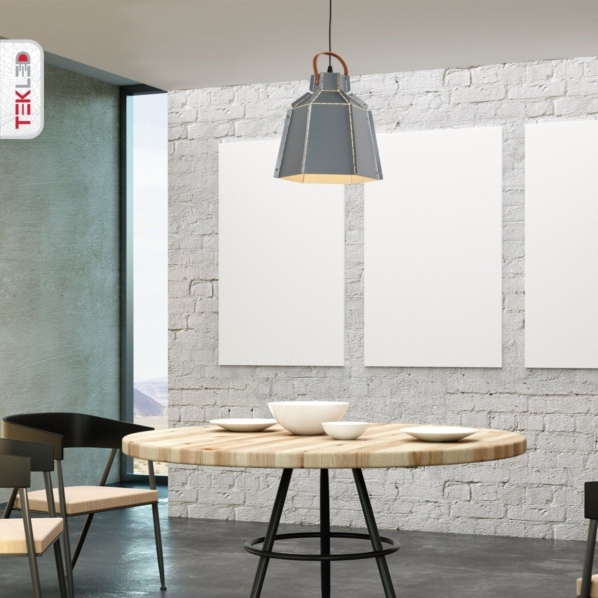 More interior usage of Esagono Mini Grey Metal Pendant Light with E27 Fitting | TEKLED 159-17368