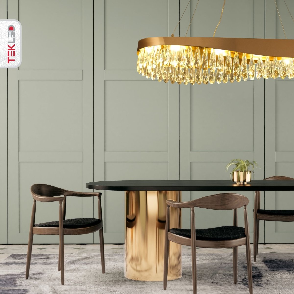 More interior usage of Faceted Long Pear Crystal Gold Metal Island Chandelier L1100 with 12xG9 Fitting | TEKLED 156-19574