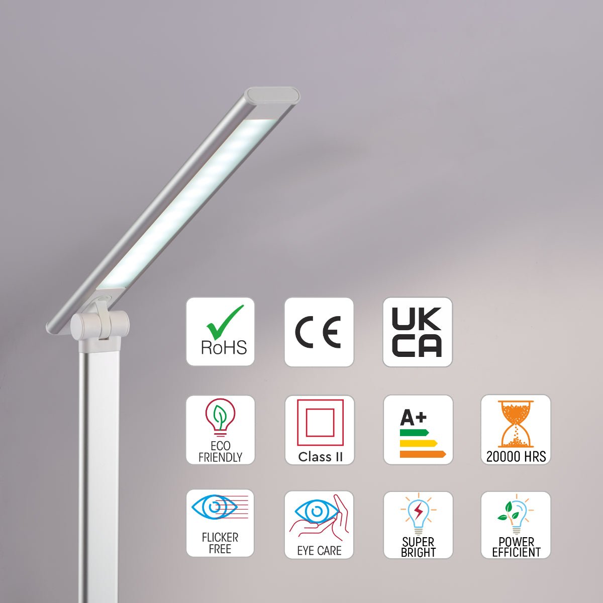 More interior usage of Lingo Silver Desk Light Dimmable and Colour Modes with Wireless Phone Charger | TEKLED 130-03624