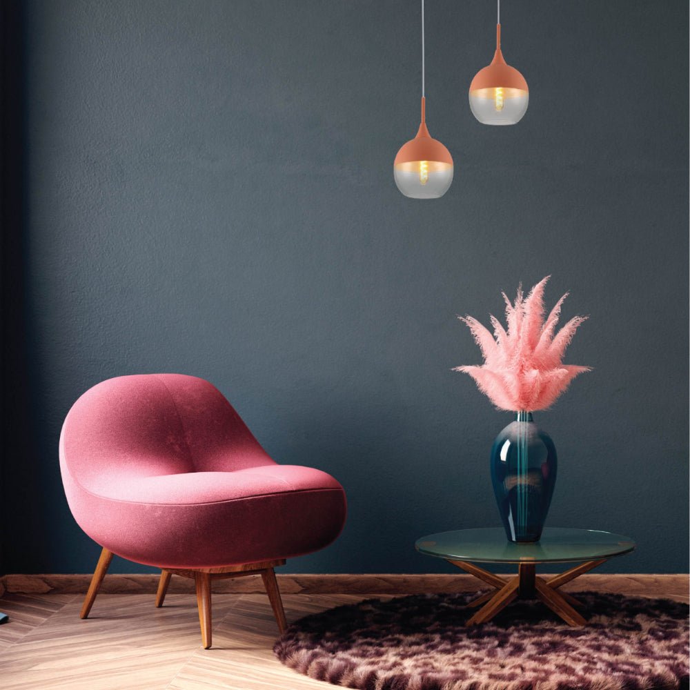 More interior usage of Macaron Salmon Pink Dome Glass Pendant Ceiling Light with E27 Fitting | TEKLED 158-19726