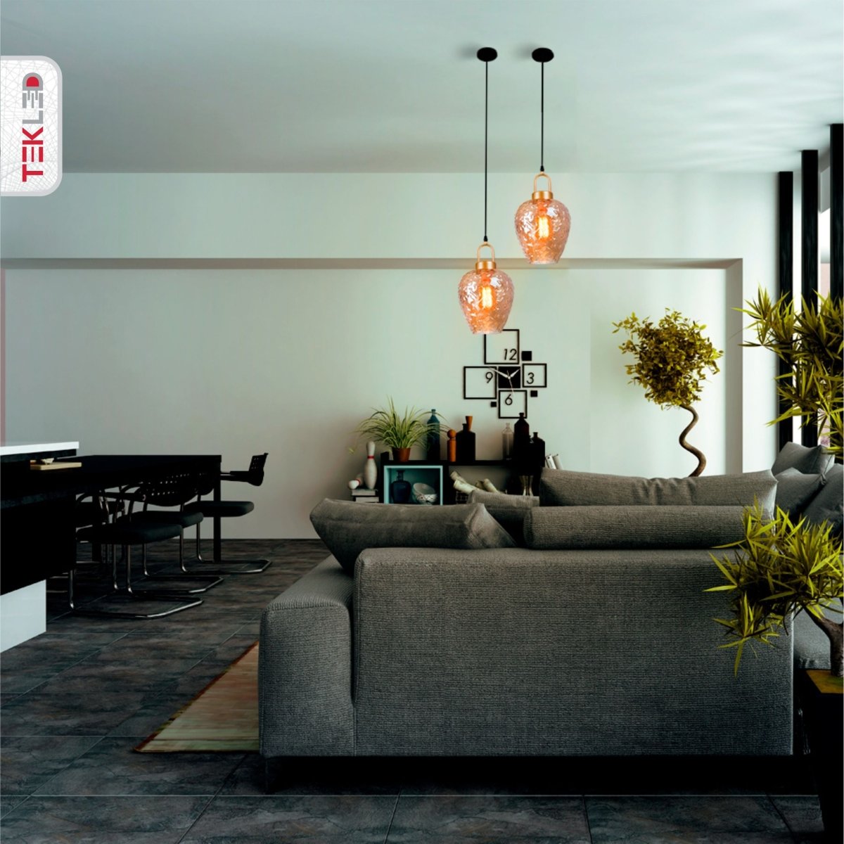 More interior usage of Miele Lungo Amber Glass Pendant Light with E27 Fitting | TEKLED 159-17494