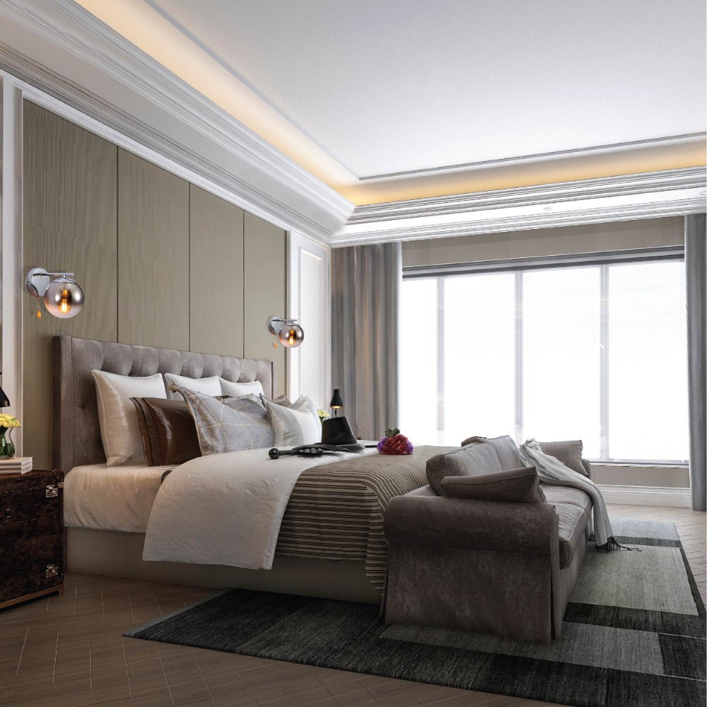More interior usage of Smoky Globe Glass Chrome Metal Body Sputnik Molecule Modern Wall Light with Pull Down Switch E27 Fitting | TEKLED 151-19792