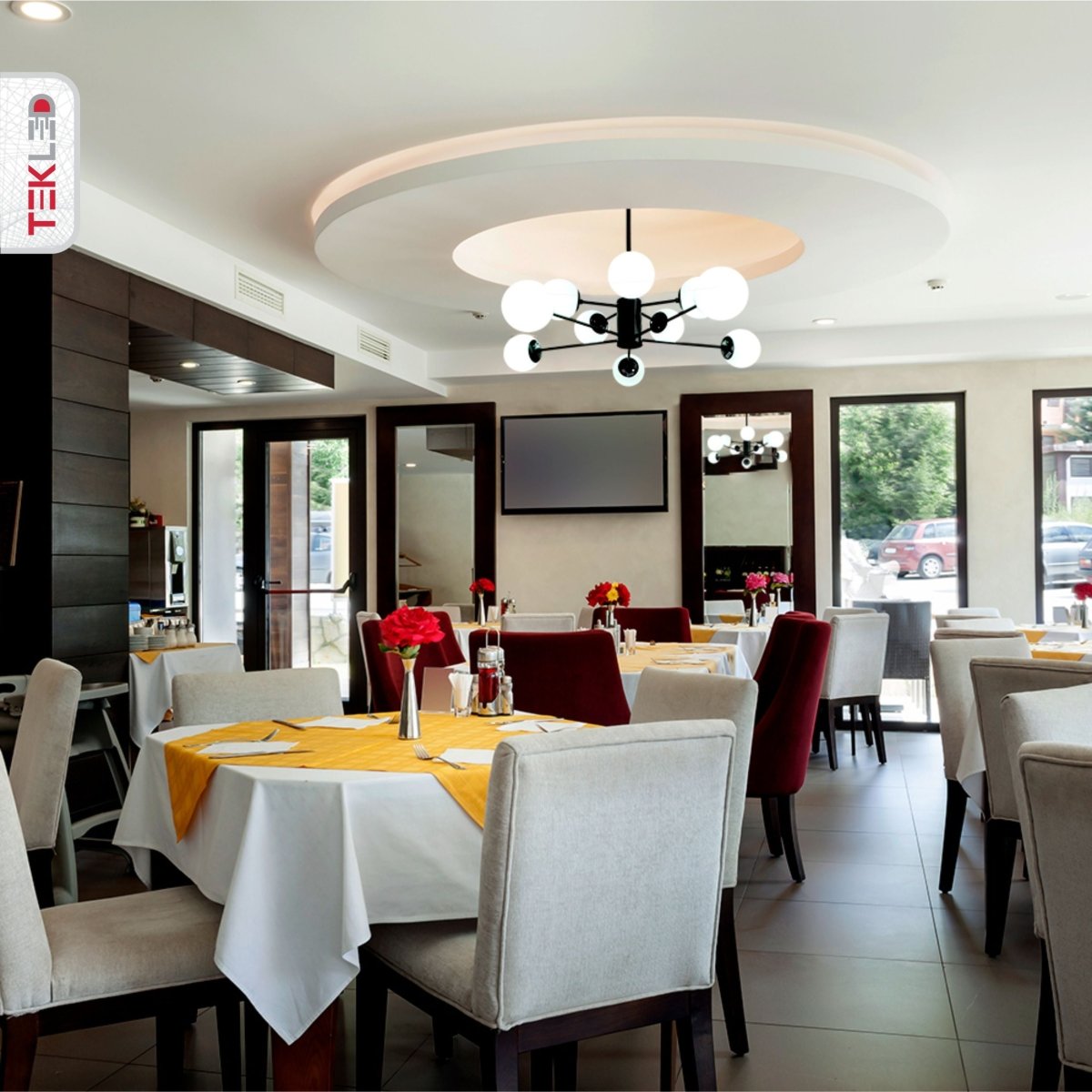 More interior usage of Snowflake Opal Globe Glass Black Body Ceiling Light with 10xE27 Fittings | TEKLED 159-17424
