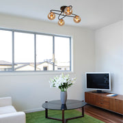 More interior usage of Amber Globe Glass Black Ellipse Metal Modern Semi Flush Ceiling Light E27 | TEKLED 159-17736