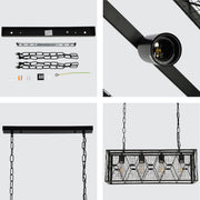 Close shots of Industrial Farmhouse Metal Cage Chandelier - Black Finish, 4-Light 150-19048