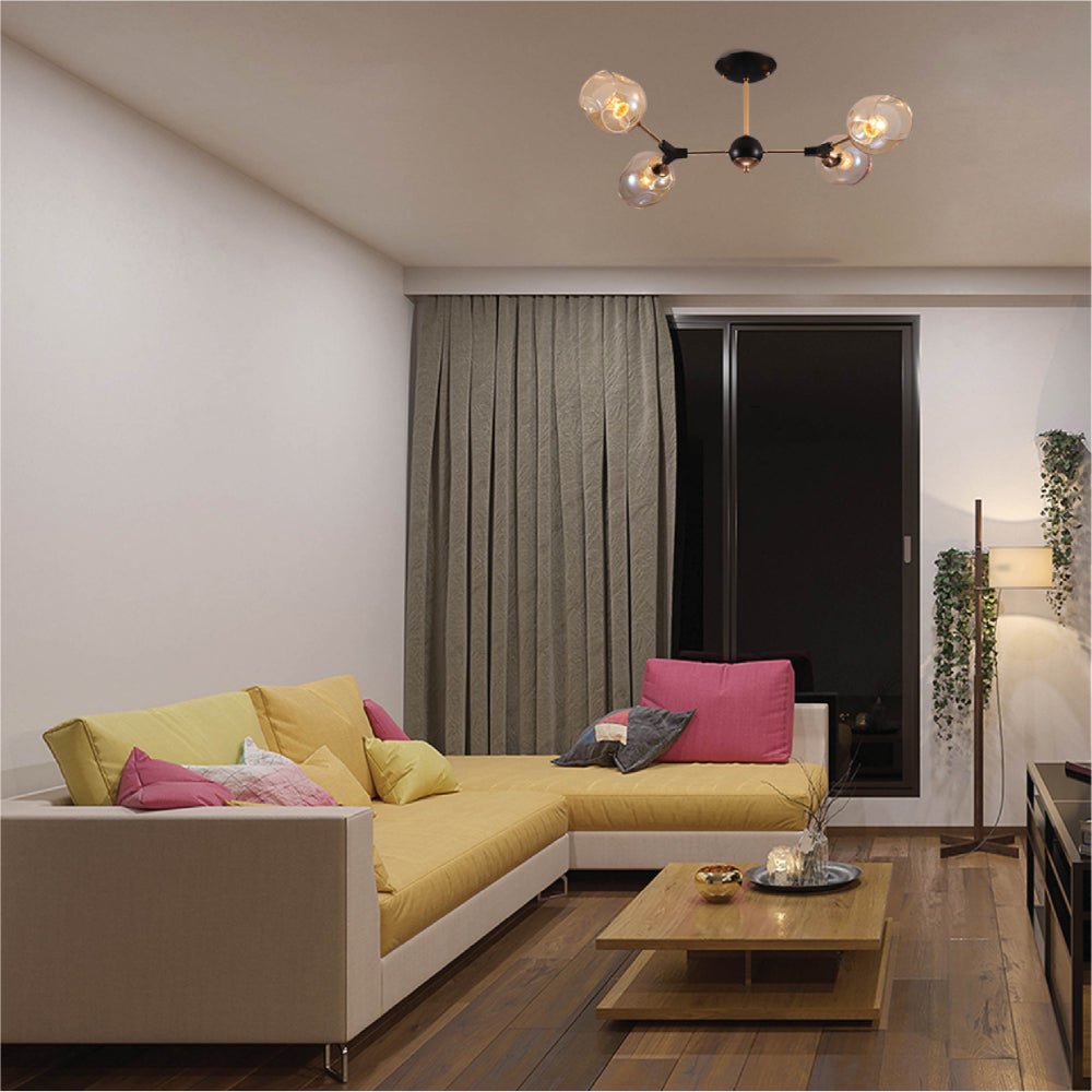 Indoor usage of Amber Bell Glass Sputnik Gold Semi Flush Ceiling Light E27 | TEKLED 159-17720