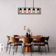 Indoor usage of Amber Glass Black Metal Body Island Chandelier with 5xE27 Fitting | TEKLED 159-17398