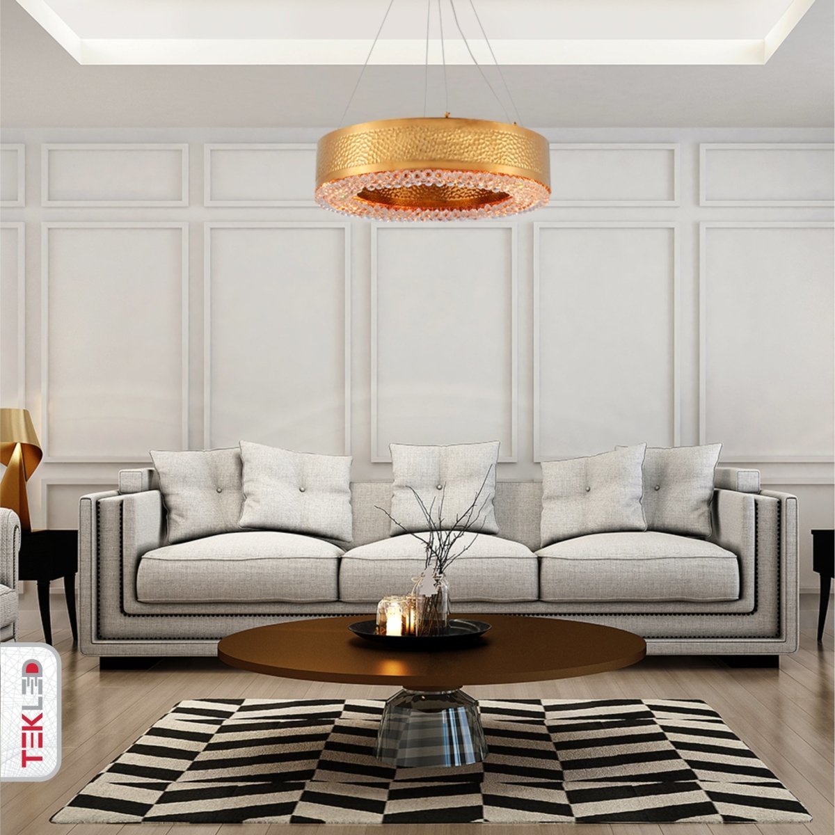 Indoor usage of Ball Crystal Gold Metal Chandelier D600 with 8XE14 Fitting | TEKLED 156-19564