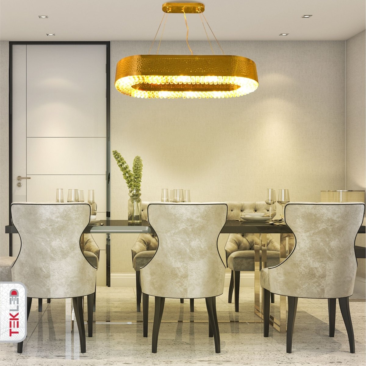 Indoor usage of Ball Crystal Gold Metal Island Chandelier L850 with 10XE14 Fitting | TEKLED 156-19566