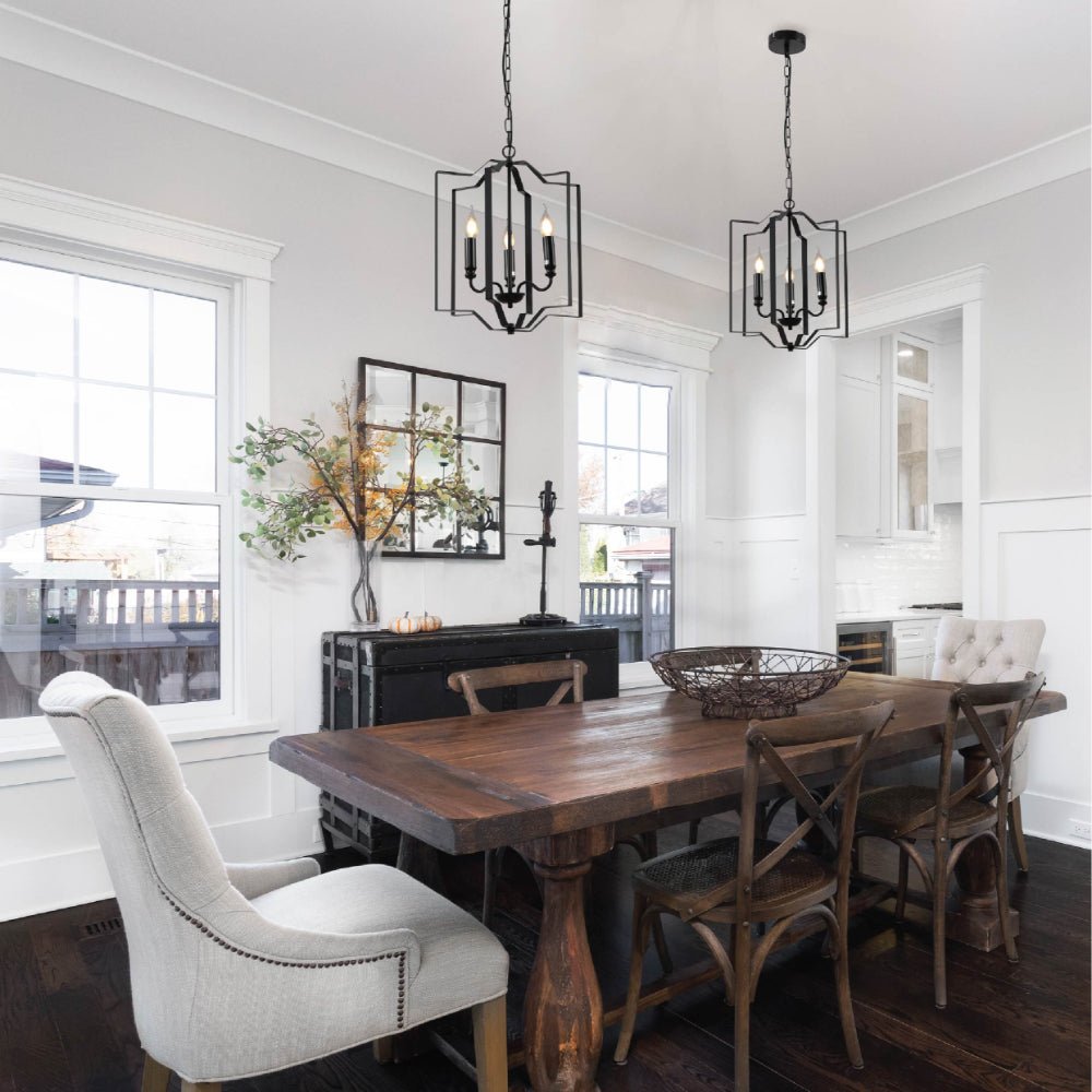 Indoor usage of Black Cage Candle Lantern Rustic Nautical Nordic Chandelier Ceiling Light with 3xE14 Fittings | TEKLED 159-17864