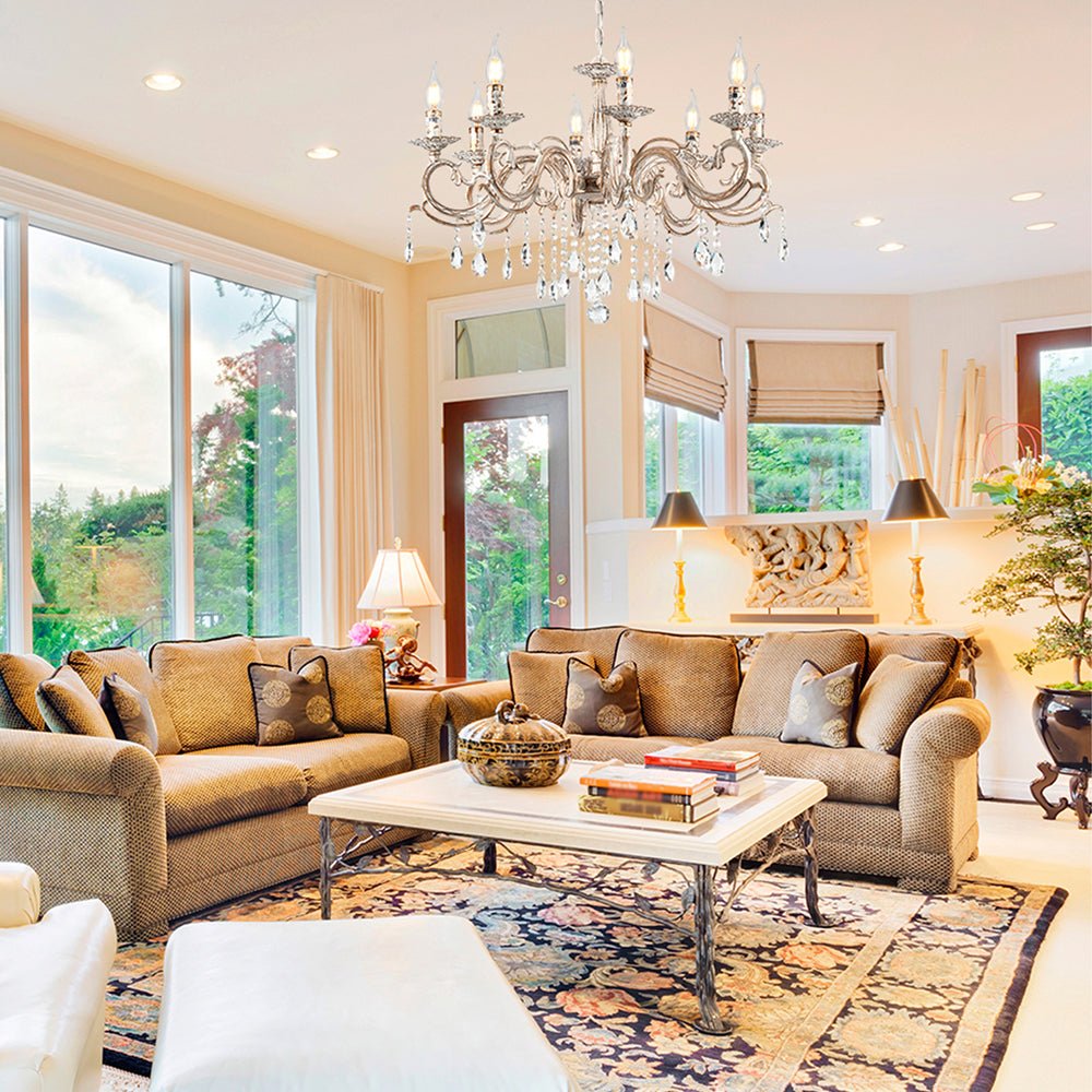 Indoor usage of Candle Waterfall Traditional Retro Vintage 8 Arm Chandelier Ceiling Light Crystal Gold Aged Cream 8xE14 | TEKLED 159-17826