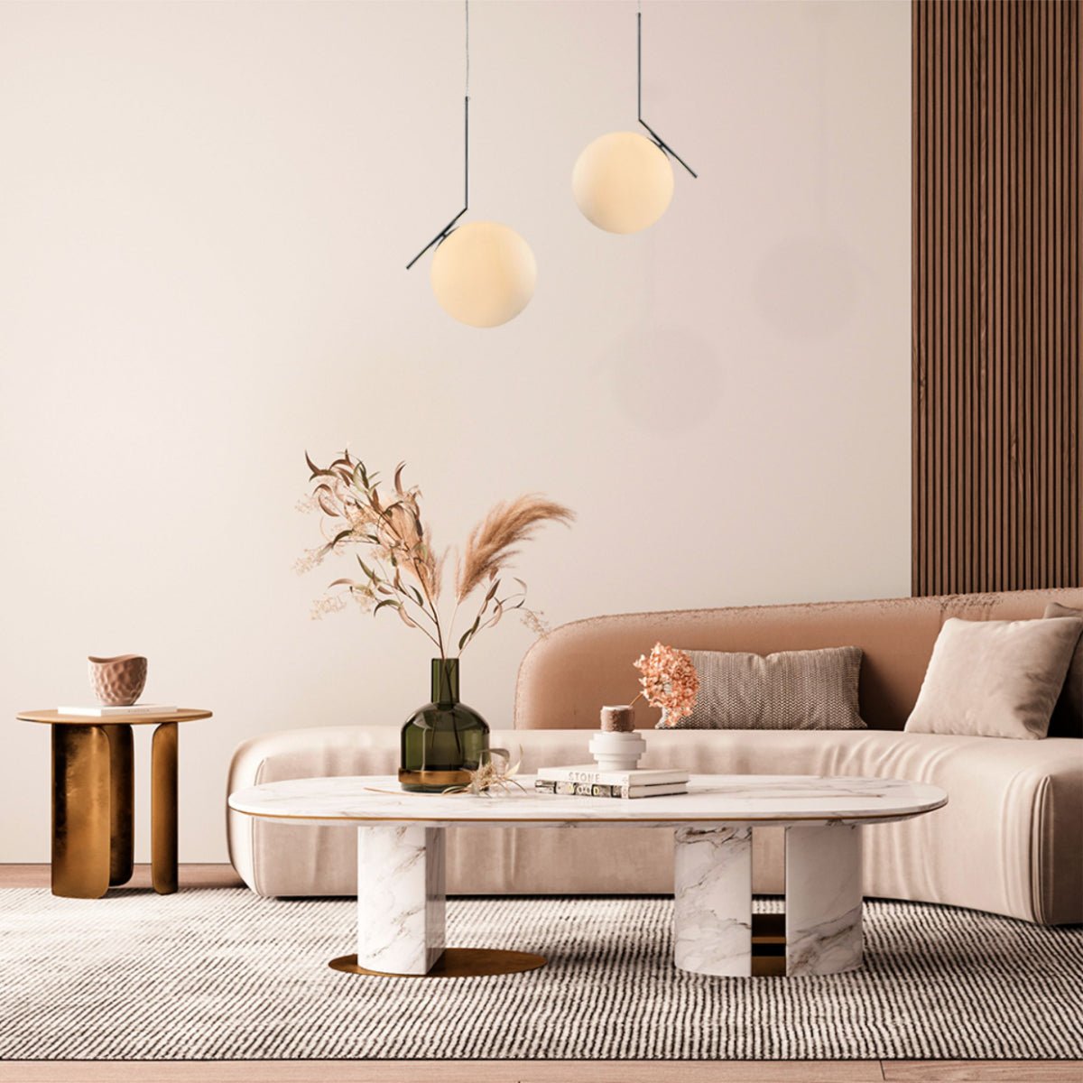 Indoor usage of Chrome Metal Opal White Glass Globe Pendant Ceiling Light L with E27 | TEKLED 156-19508