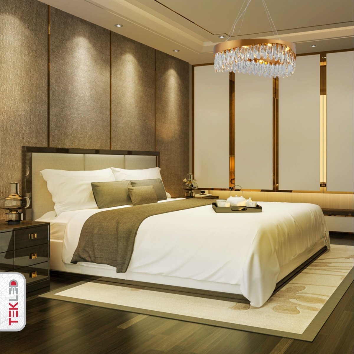Indoor usage of Faceted Long Pear Crystal Gold Metal Chandelier D1000 with 16xG9 Fitting | TEKLED 156-19572