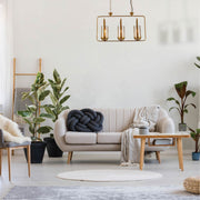 Indoor usage of Gold Metal Cage Body Amber Cylinder Glass Kitchen Island Chandelier Ceiling Light with 3xE27 Fitting | TEKLED 159-17444