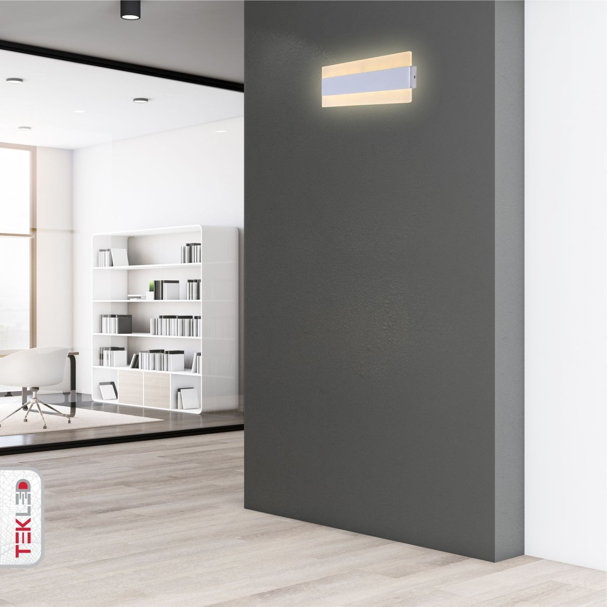 Indoor usage of LED White Metal Acrylic Wall Light 12W Warm White 3000K | TEKLED 151-19542