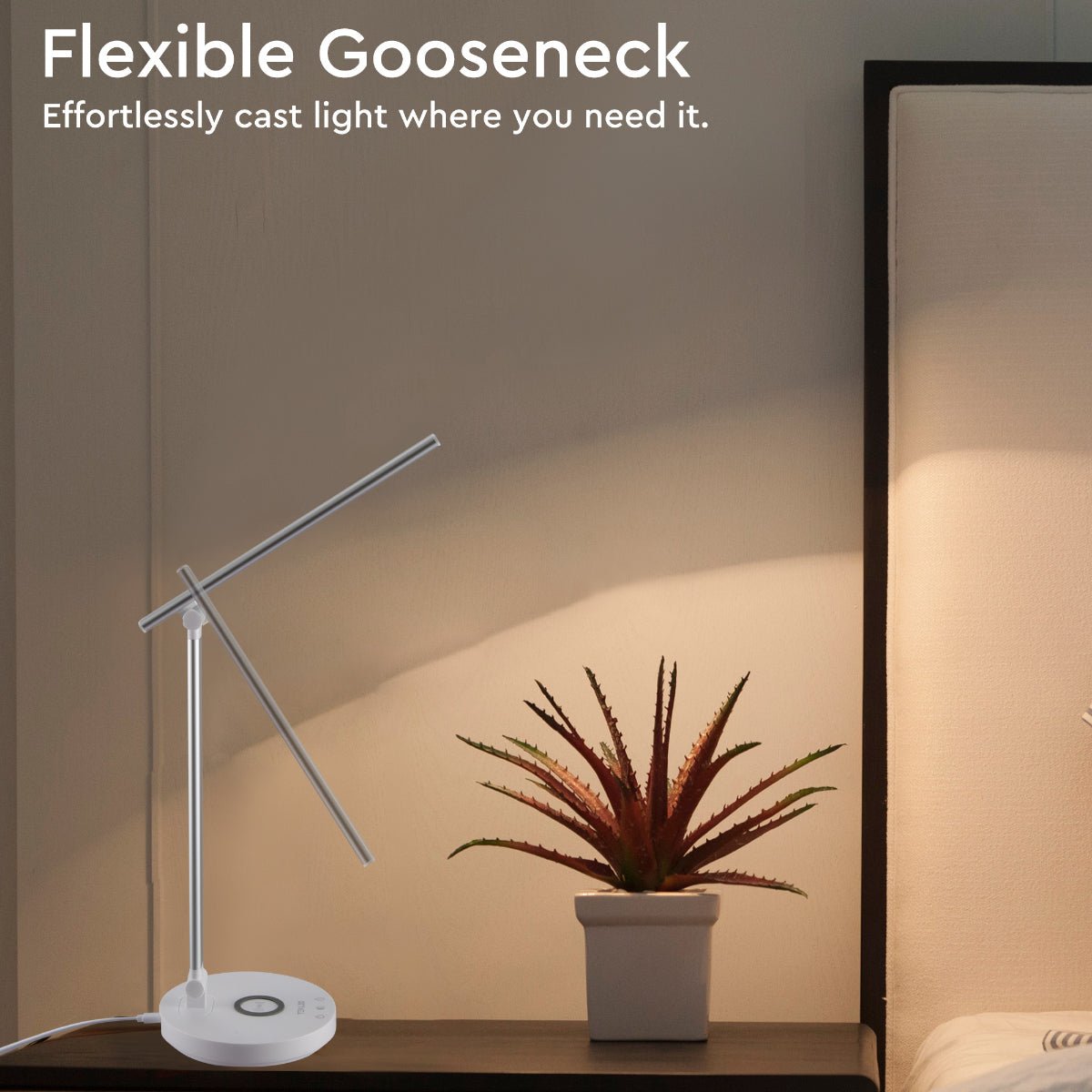 Indoor usage of Lingo Silver Desk Light Dimmable and Colour Modes with Wireless Phone Charger | TEKLED 130-03624