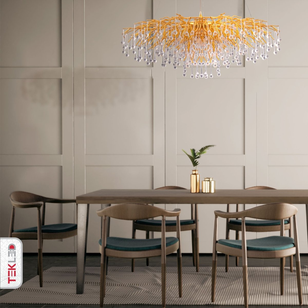 Indoor usage of Modern Crystal Glass Droplet Chandelier with 13xG9 Fittings 1200mm | TEKLED 159-17530