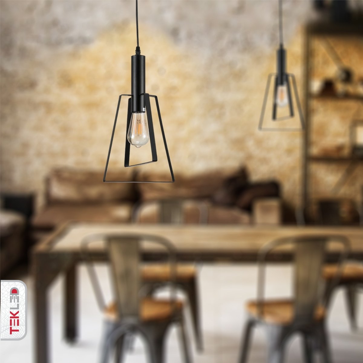 Indoor usage of Nordic Black Cage Pendant Light with E27 Fitting | TEKLED 159-17500