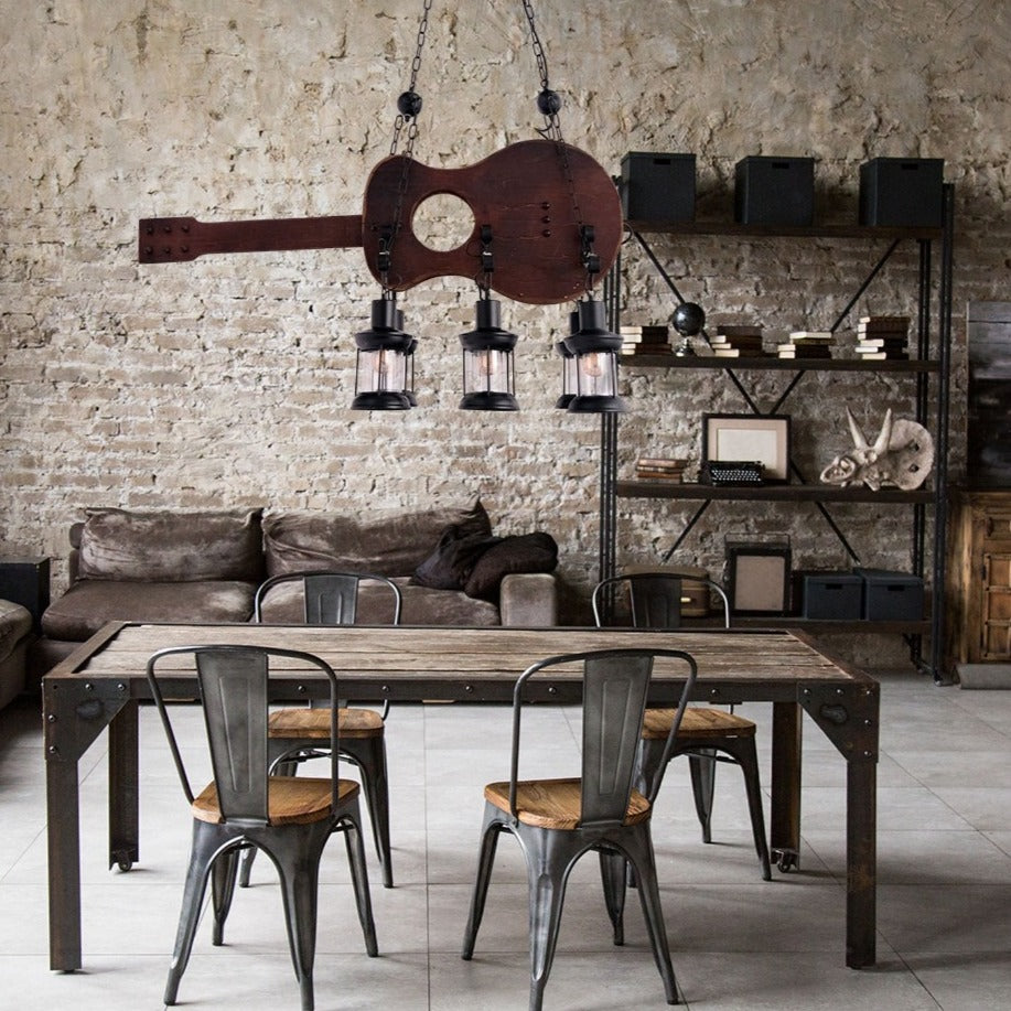 Indoor usage of Old Wood Guitar 6 Lamps island Chandelier with E27 Fitting | TEKLED 158-17872