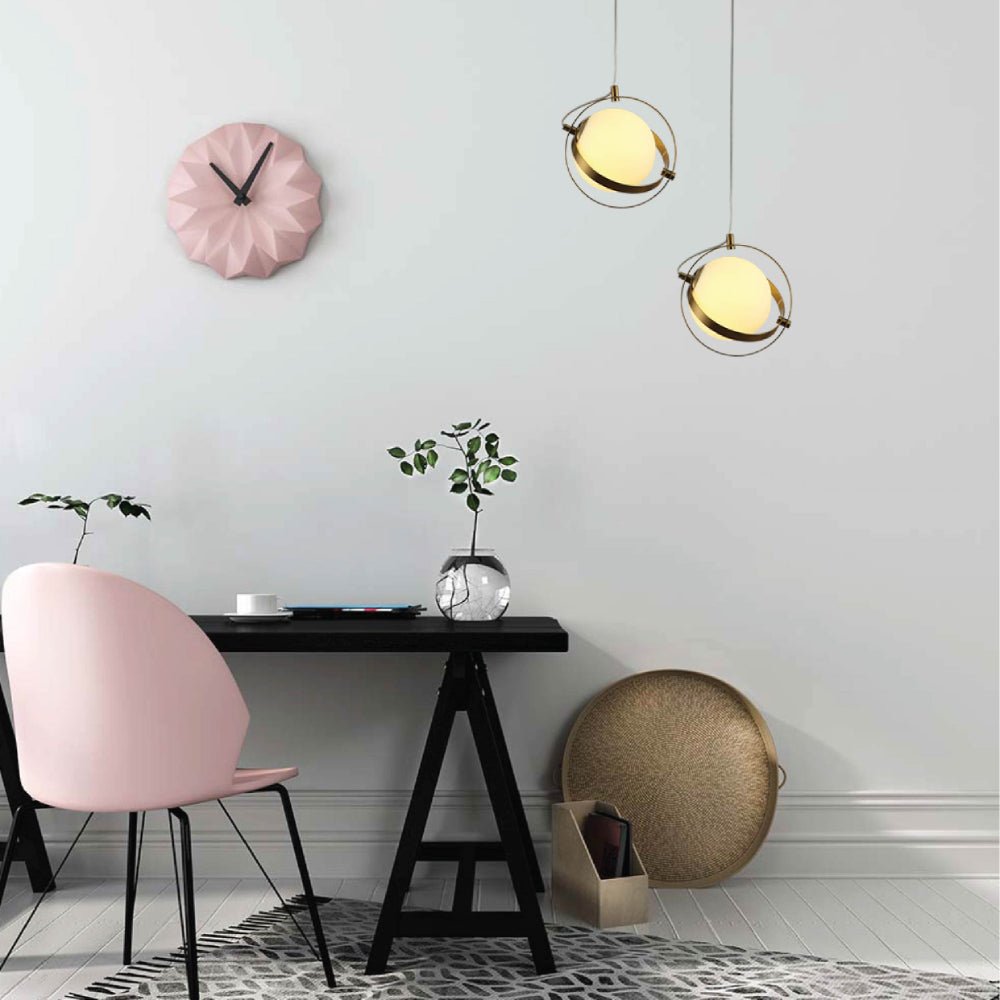 Indoor usage of Opal Globe Glass Gold Rings Pendant Ceiling Light D200 with G9 Fitting | TEKLED 158-19594